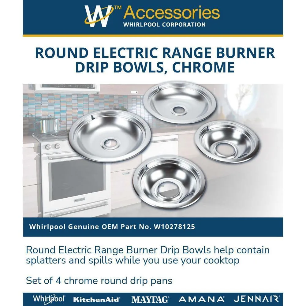 Jennair W10278125 Round Electric Range Burner Drip Bowls. Set Of 4