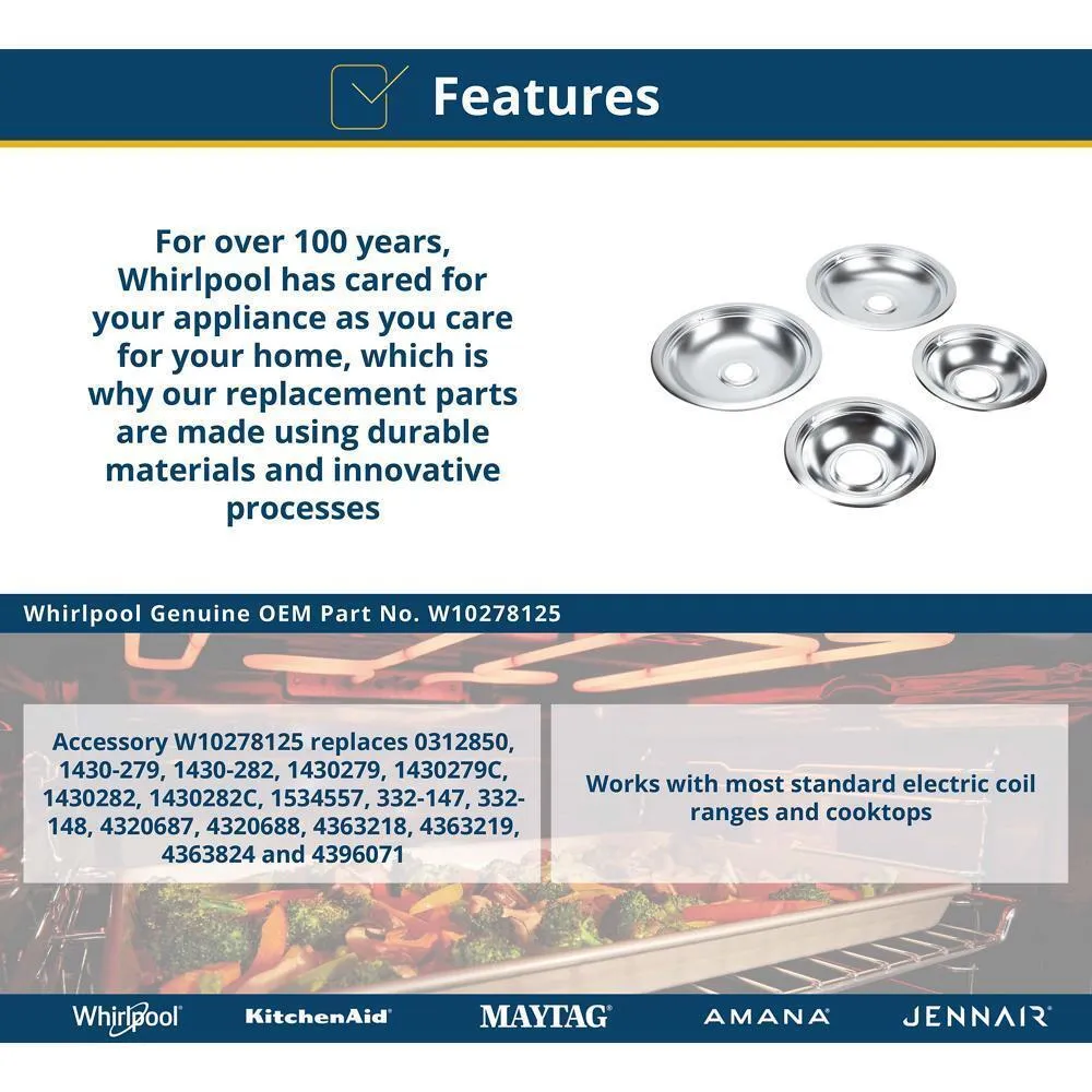 Jennair W10278125 Round Electric Range Burner Drip Bowls. Set Of 4