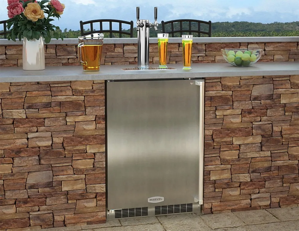 Marvel MO24BSS2LS Outdoor 24 Single Tap Built In Beer Dispenser With Stainless Steel Door - Solid Stainless Steel Door With Lock - Left Hinge