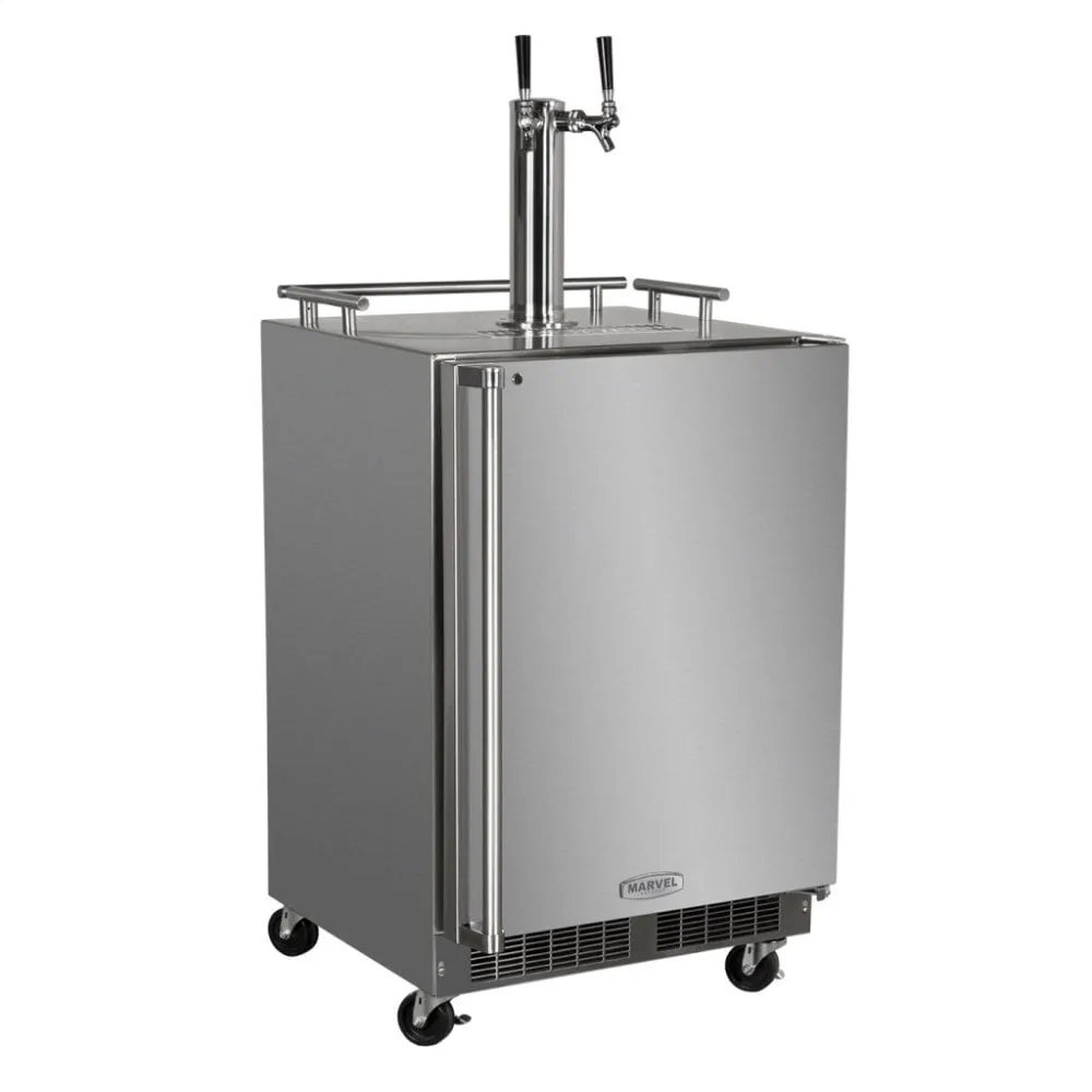Marvel MO24BTSMRS Outdoor 24 Twin Tap Mobile Beer Dispenser With Stainless Steel Door - Solid Stainless Steel Door With Lock - Right Hinge