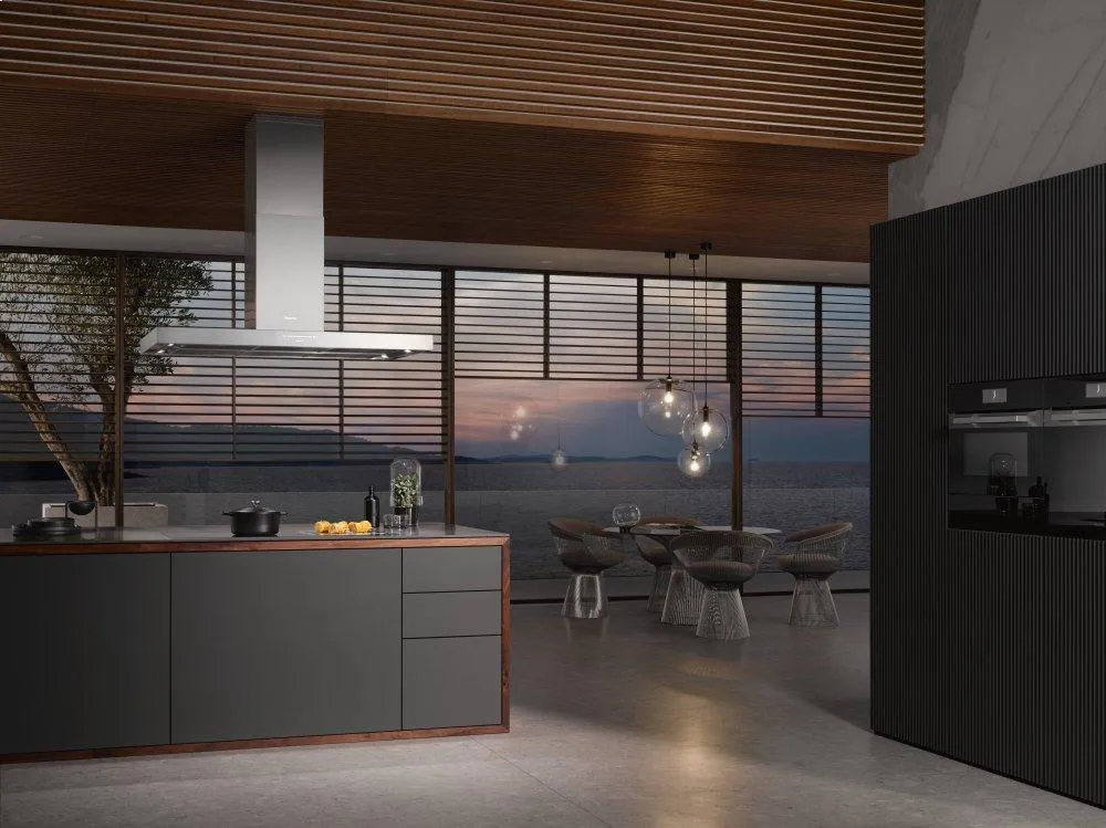 Miele DA4248VD PURISTIC VARIA Island DCor Hood With Energy-Efficient Led Lighting And Backlit Controls For Easy Use.