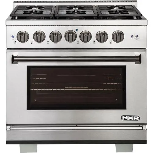 Nxr Ranges AKD3605 36-In. Culinary Series Professional Style Gas And Electric Dual Fuel Range. Stainless Steel