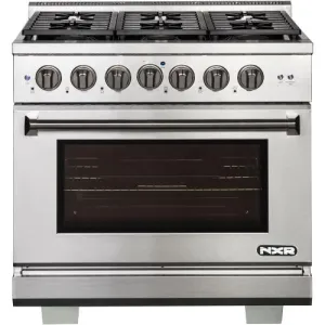 Nxr Ranges AKD3605 36-In. Culinary Series Professional Style Gas And Electric Dual Fuel Range. Stainless Steel