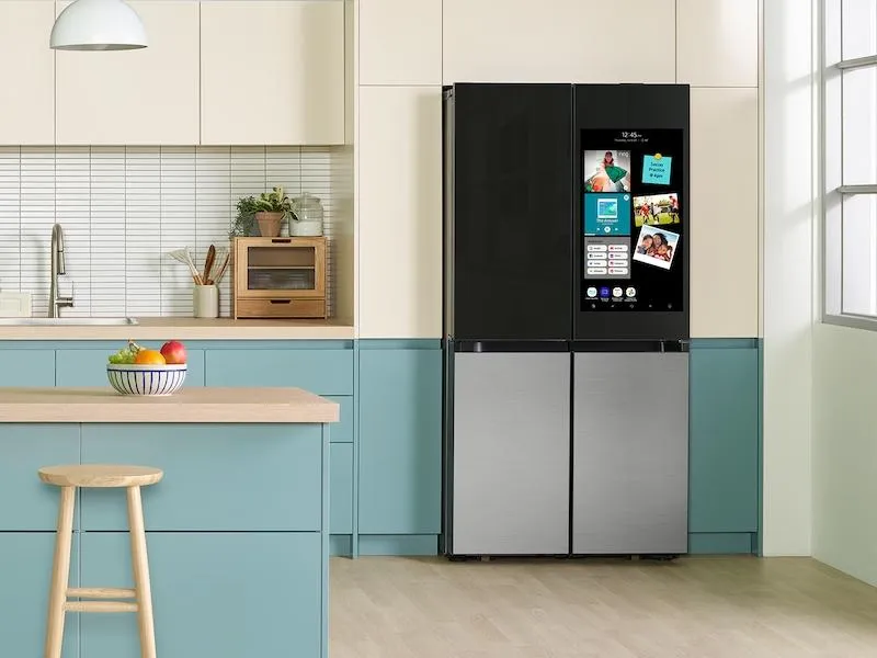 Samsung RF29CB9900QK Bespoke 4-Door Flex&#8482; Refrigerator (29 Cu. Ft.) With Family Hub&#8482;  In Charcoal Glass Top And Stainless Steel Bottom Panels