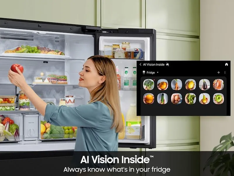 Samsung RF90F23BECR Bespoke 23 Cu. Ft. Counter Depth 4-Door French Door Refrigerator With Ai Home & Ai Vision Inside&#8482; In Charcoal Glass And Stainless Steel