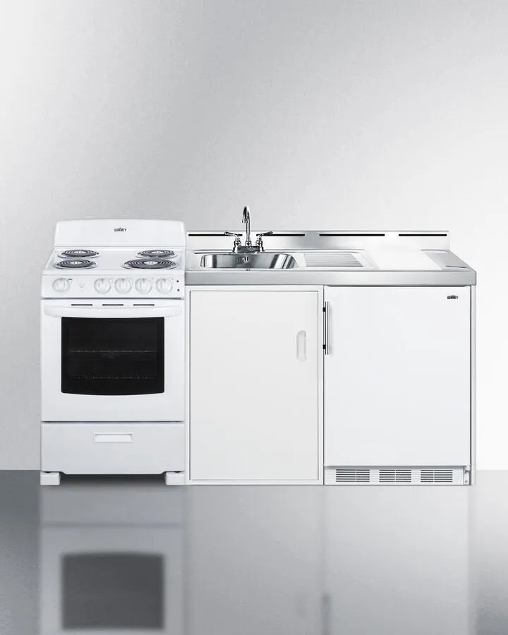 Summit ACK72COILW 72 Wide All-In-One Kitchenette With Electric Coil Range