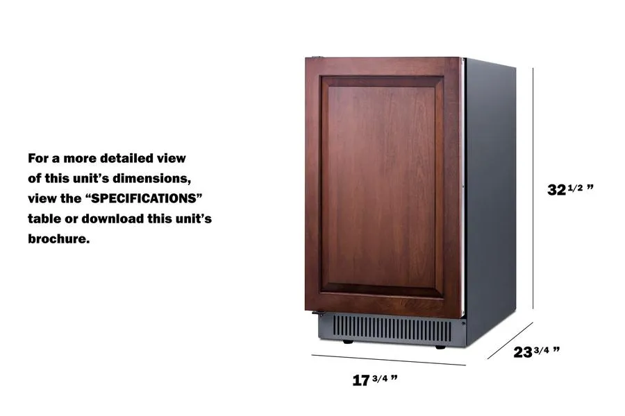 Summit BIM182OSADAIFLHD 18 Wide Clear Outdoor Icemaker. Ada Compliant (Panel Not Included)