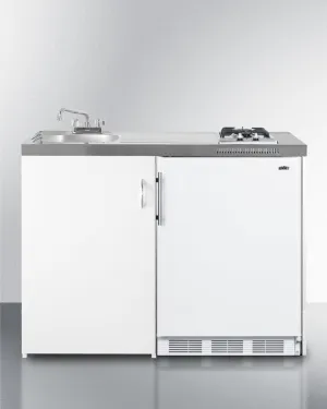 Summit C48GAS 48 Wide All-In-One Kitchenette With 2-Burner Gas Cooktop. Cycle Defrost Refrigerator-Freezer. Sink. And Storage Cabinet