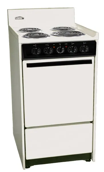 Summit SEM110C Bisque 220V Electric Range In Slim 20 Width With Storage Compartment