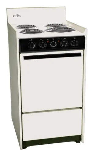 Summit SEM110C Bisque 220V Electric Range In Slim 20 Width With Storage Compartment