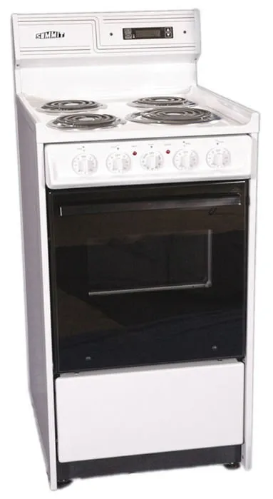 Summit SEM130CDK Deluxe Bisque 220V Electric Range In Slim 20 Width With Digital Clock/Timer. Black See-Through Glass Oven Door And Light