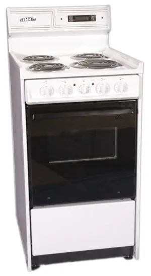 Summit SEM130CDK Deluxe Bisque 220V Electric Range In Slim 20 Width With Digital Clock/Timer. Black See-Through Glass Oven Door And Light