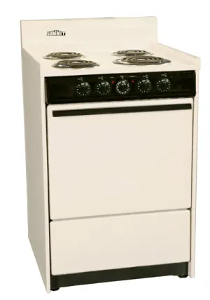 Summit SEM610C Bisque 220V Electric Range In Slim 24 Width With Storage Compartment