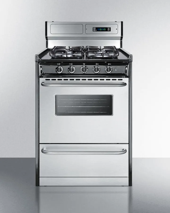 Summit TTM6307BKSW 24 Wide Gas Range. Sealed Burners