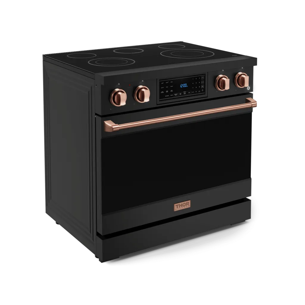 Thor Kitchen RSE36BRSG 36 Inch Professional Electric Range With Tilt Panel Touch Control In Black/Rose Gold Gordon Ramsay Series - Rse36B-Rsg