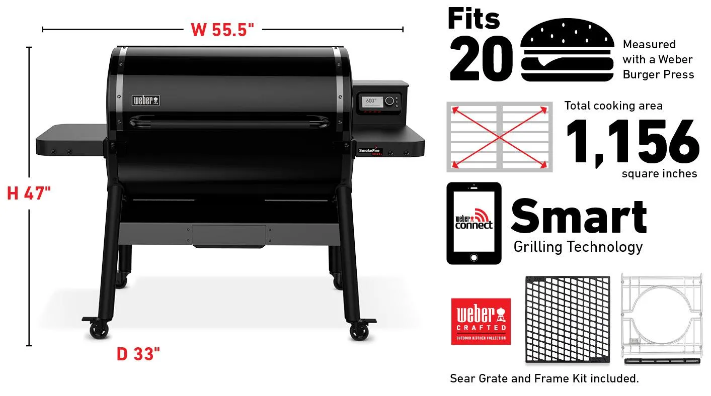 Weber 23722001 Smokefire Sear  Elx6 Wood Fired Pellet Grill - Black