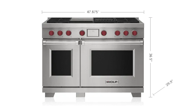 Wolf DF48450CGSP 48 Dual Fuel Range - 4 Burners. Infrared Charbroiler And Infrared Griddle
