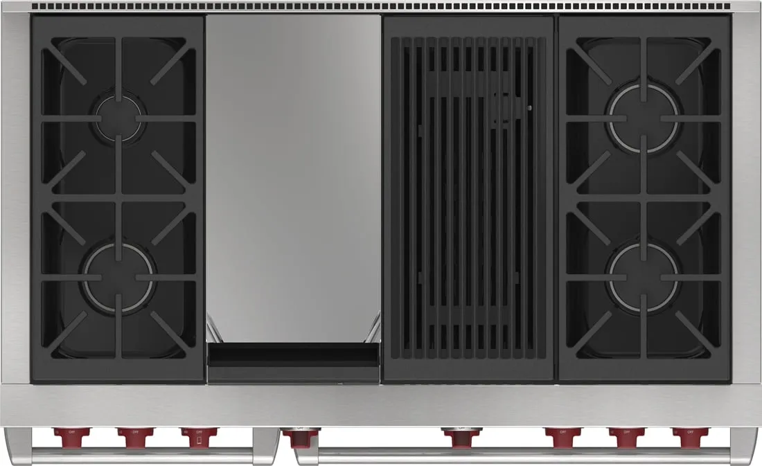 Wolf DF48450CGSP 48 Dual Fuel Range - 4 Burners. Infrared Charbroiler And Infrared Griddle