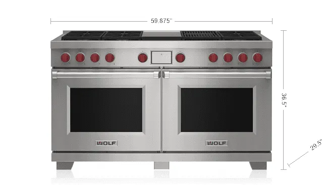 Wolf DF60650CGSP 60 Dual Fuel Range - 6 Burners. Infrared Charbroiler And Infrared Griddle