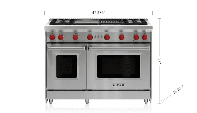 Wolf GR484CGLP 48 Gas Range - 4 Burners. Infrared Charbroiler And Infrared Griddle