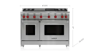 Wolf GR484CGLP 48 Gas Range - 4 Burners. Infrared Charbroiler And Infrared Griddle