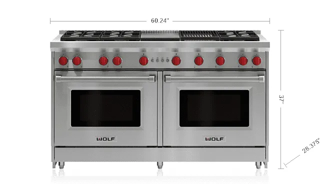 Wolf GR606CGLP 60 Gas Range - 6 Burners. Infrared Charbroiler And Infrared Griddle