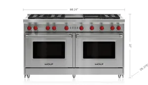 Wolf GR606CGLP 60 Gas Range - 6 Burners. Infrared Charbroiler And Infrared Griddle